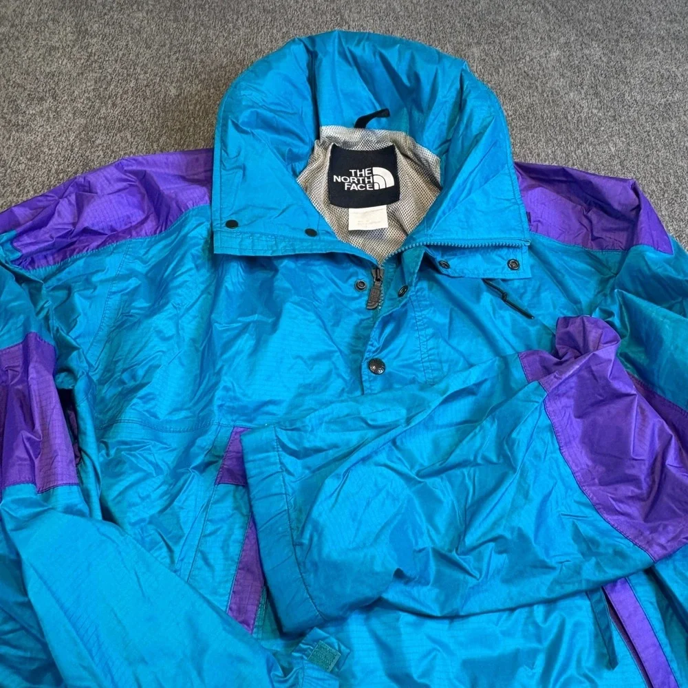 VTG The North Face Anorak Jacket 90s Mens XL Teal Purple ColorBlock Windbreaker‎